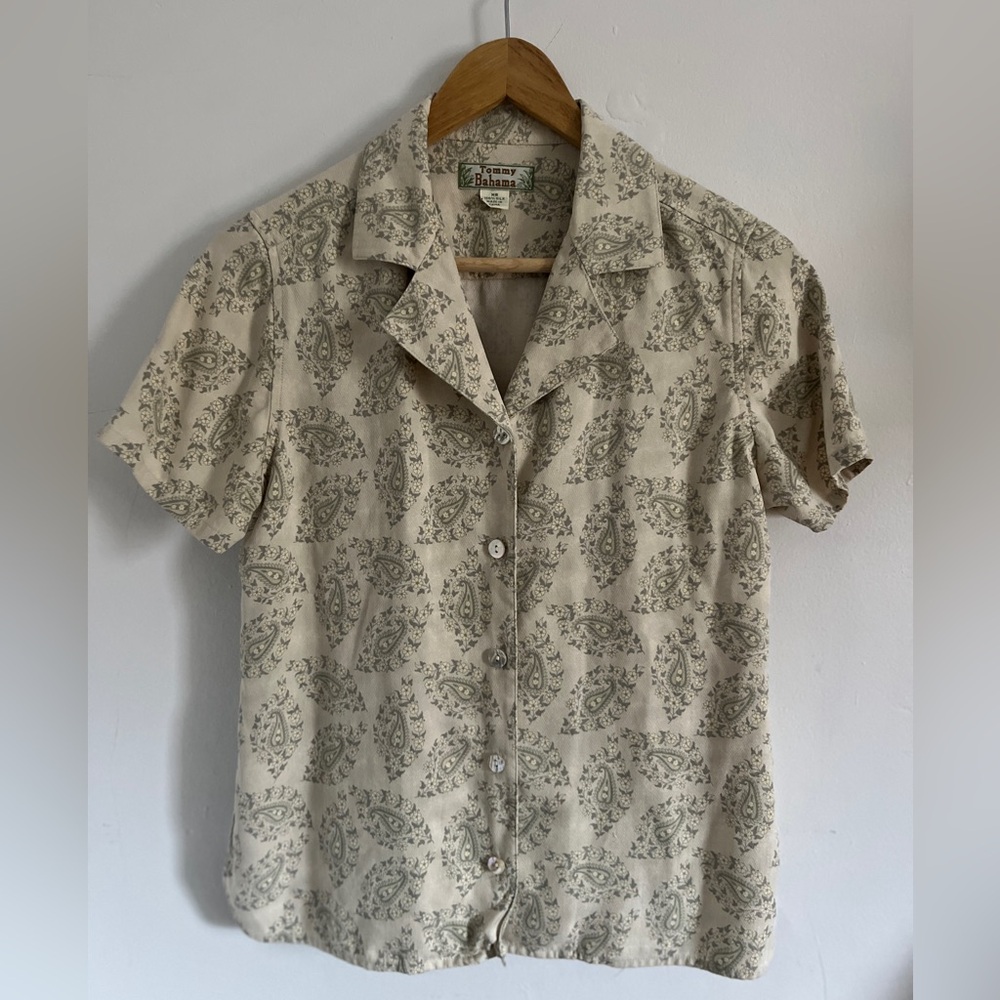 100% silk cream paisley Tommy Bahama blouse